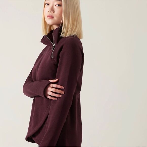 Athleta Cozy Karma Asym Pullover Maroon SP Petite - Picture 2 of 6